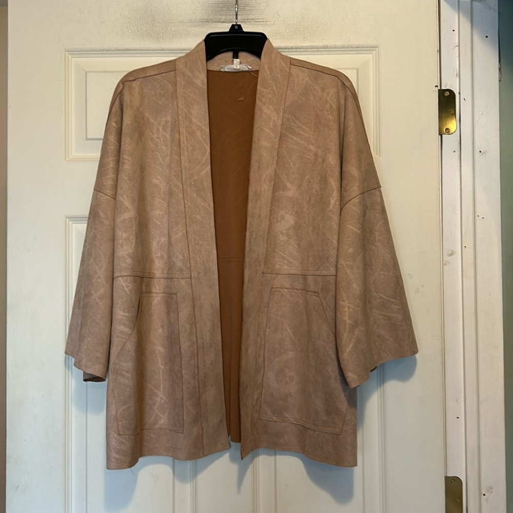 Solitaire Faux Suede Open Front Jacket Size XL Tan